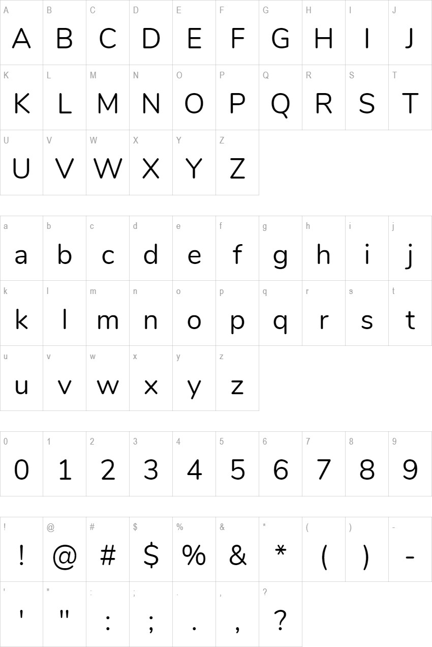 Nunito glyph set