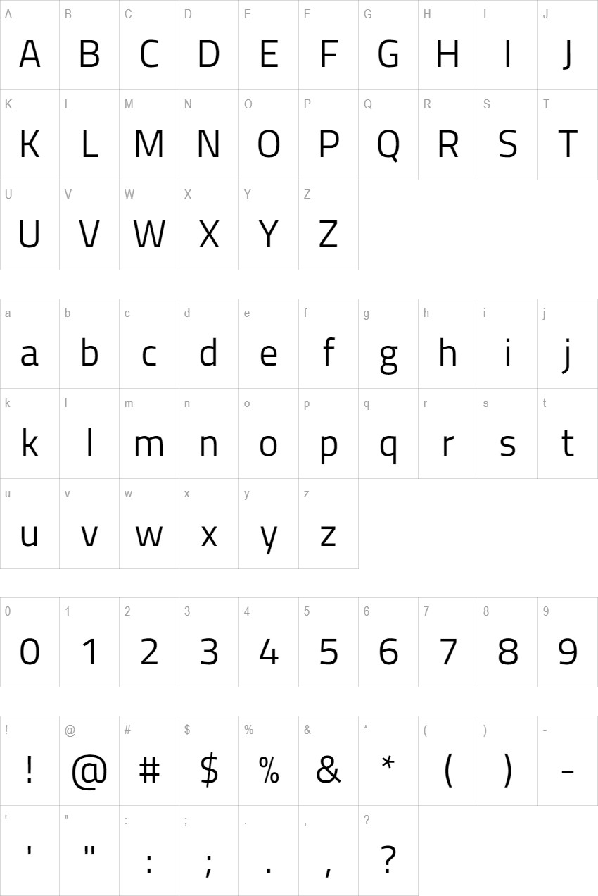 Titillium Web glyph set